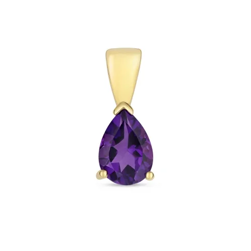 7X5Mm Pear Shaped Amethyst Claw Set Pendant - 9ct Gold